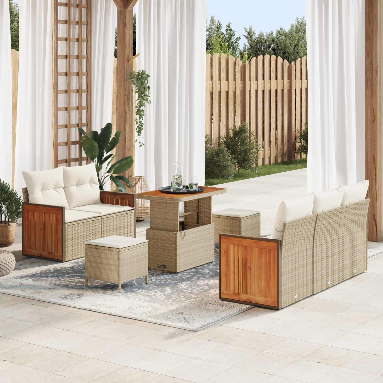 Conjunto de sofás de jardim com almofada 8 unid. Creme e Bege
