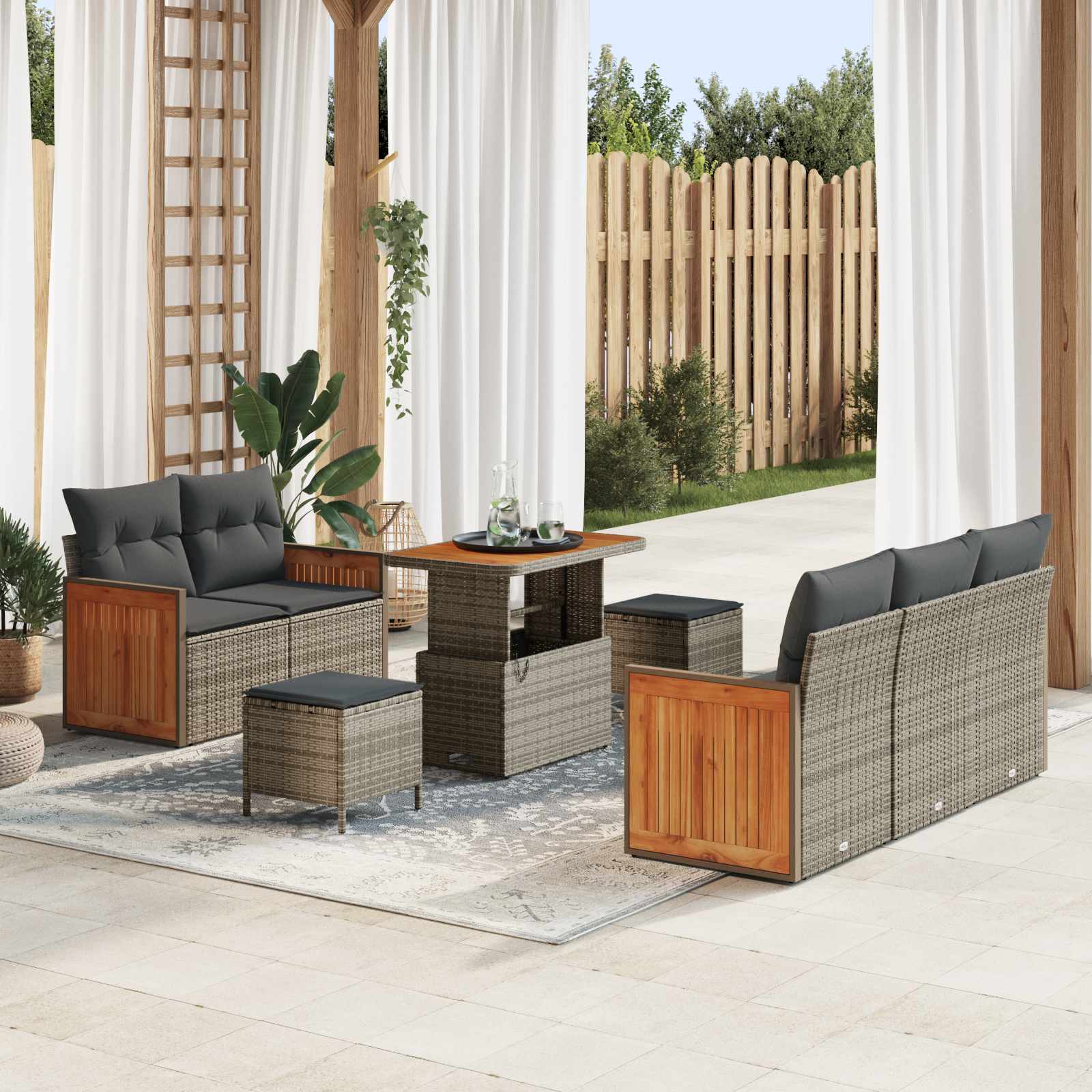 Conjunto de sofás de jardim com almofada 8 unid. Creme e Bege