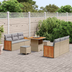 Conjunto de sofás de jardín con cojín 9 pcs Beige y Gris Claro
