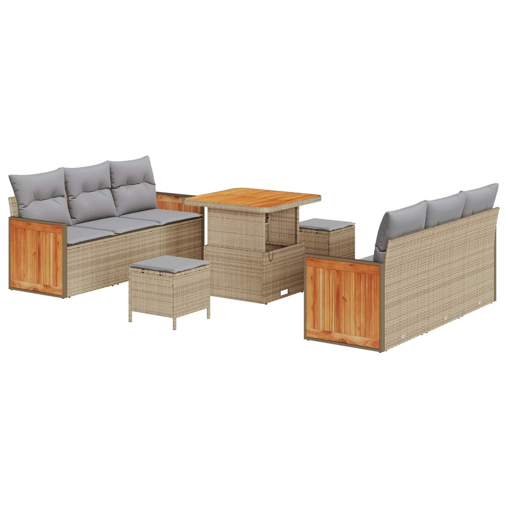 Conjunto de sofás de jardín con cojín 9 pcs Beige y Gris Claro