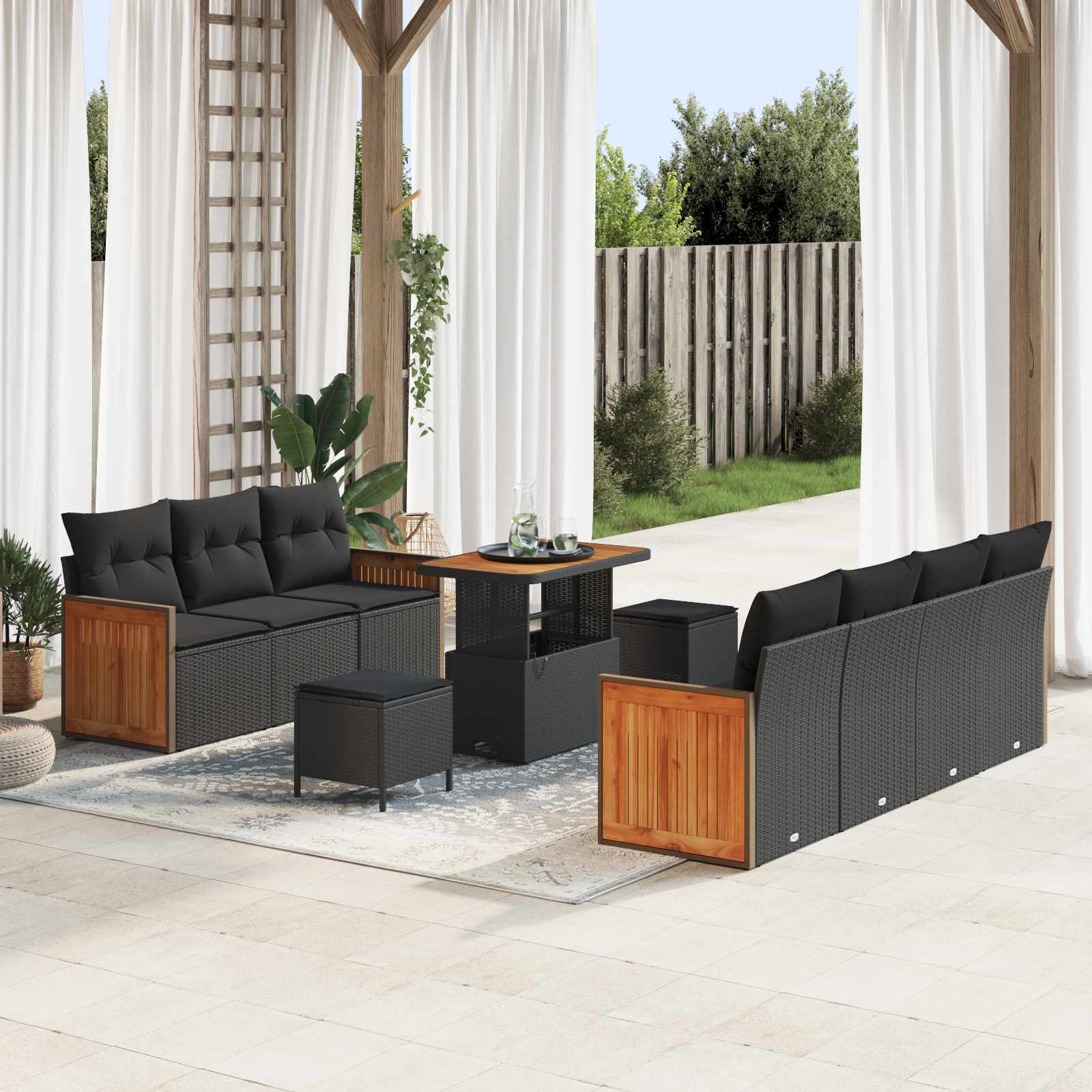 Conjunto de sofás de jardín con cojín 10 pcs Beige y Gris Claro