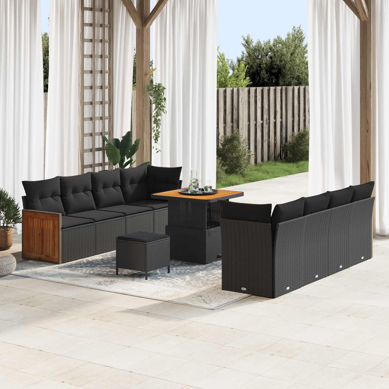 Conjunto de sofás de jardín con cojín 11 pcs Beige y Crema