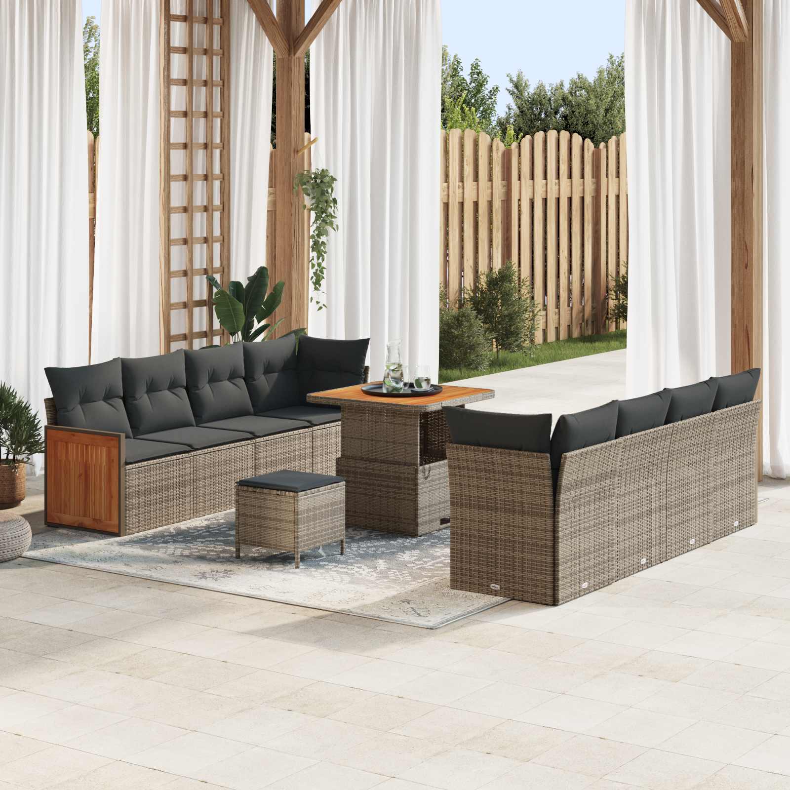 Conjunto de sofás de jardín con cojín 11 pcs Beige y Crema