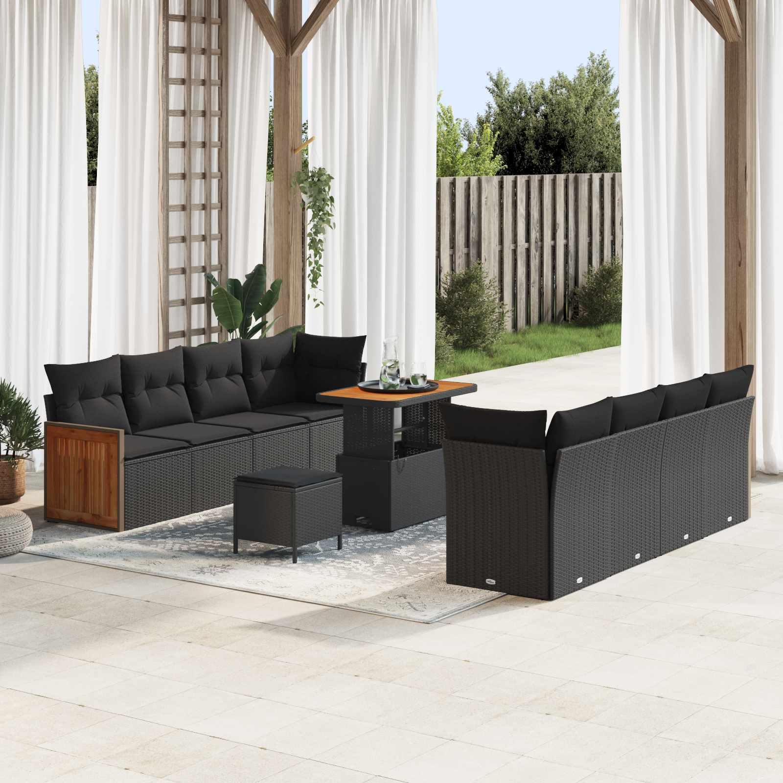 Conjunto de sofás de jardín con cojín 11 pcs Beige y Crema