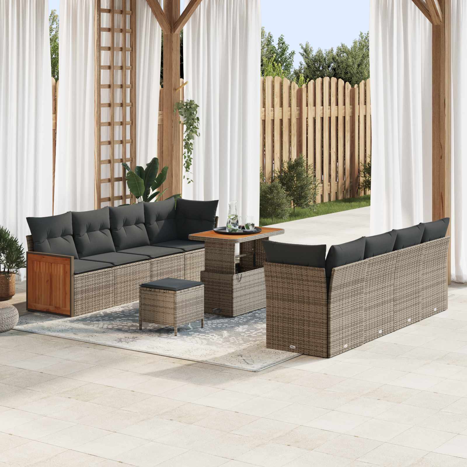 Conjunto de sofás de jardín con cojín 11 pcs Beige y Crema