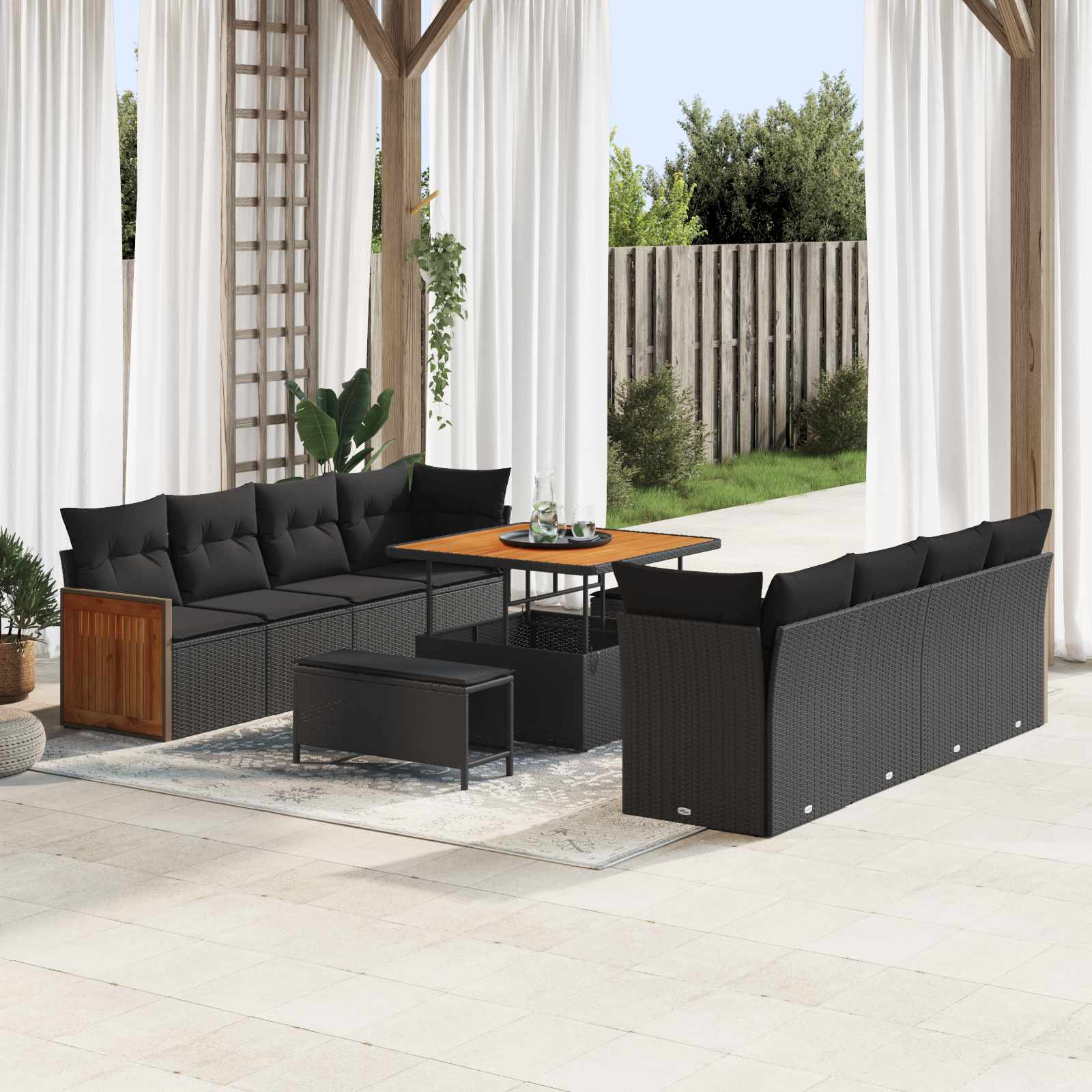 Conjunto de sofás de jardín con cojín 11 pcs Beige y Crema