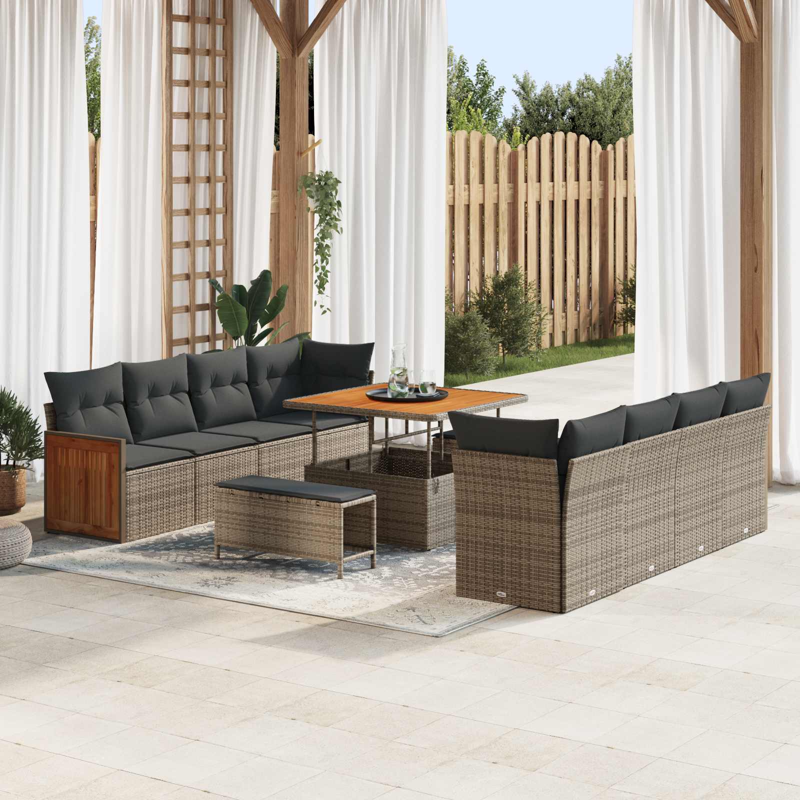 Conjunto de sofás de jardín con cojín 11 pcs Beige y Crema