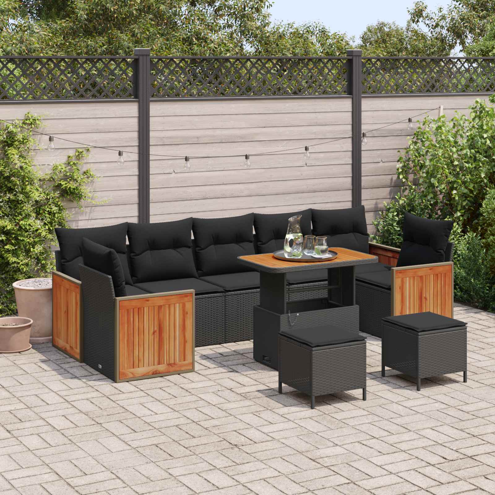 Conjunto de sofás de jardín con cojín 10 pcs Beige y Crema