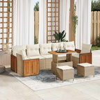 Conjunto de sofás de jardín con cojín 10 pcs Beige y Crema