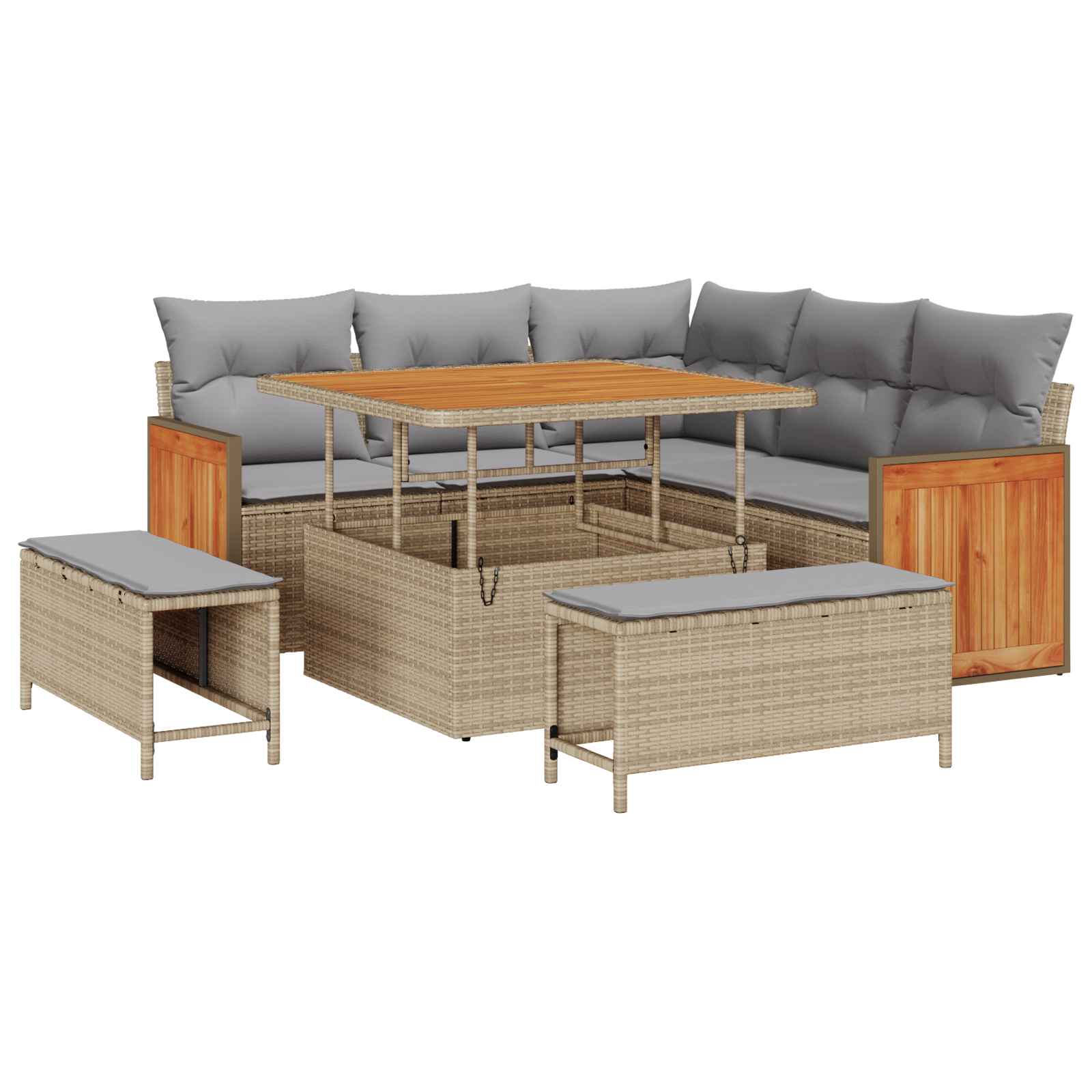 Conjunto de sofás de jardín con cojín 8 pcs Beige y Gris Claro