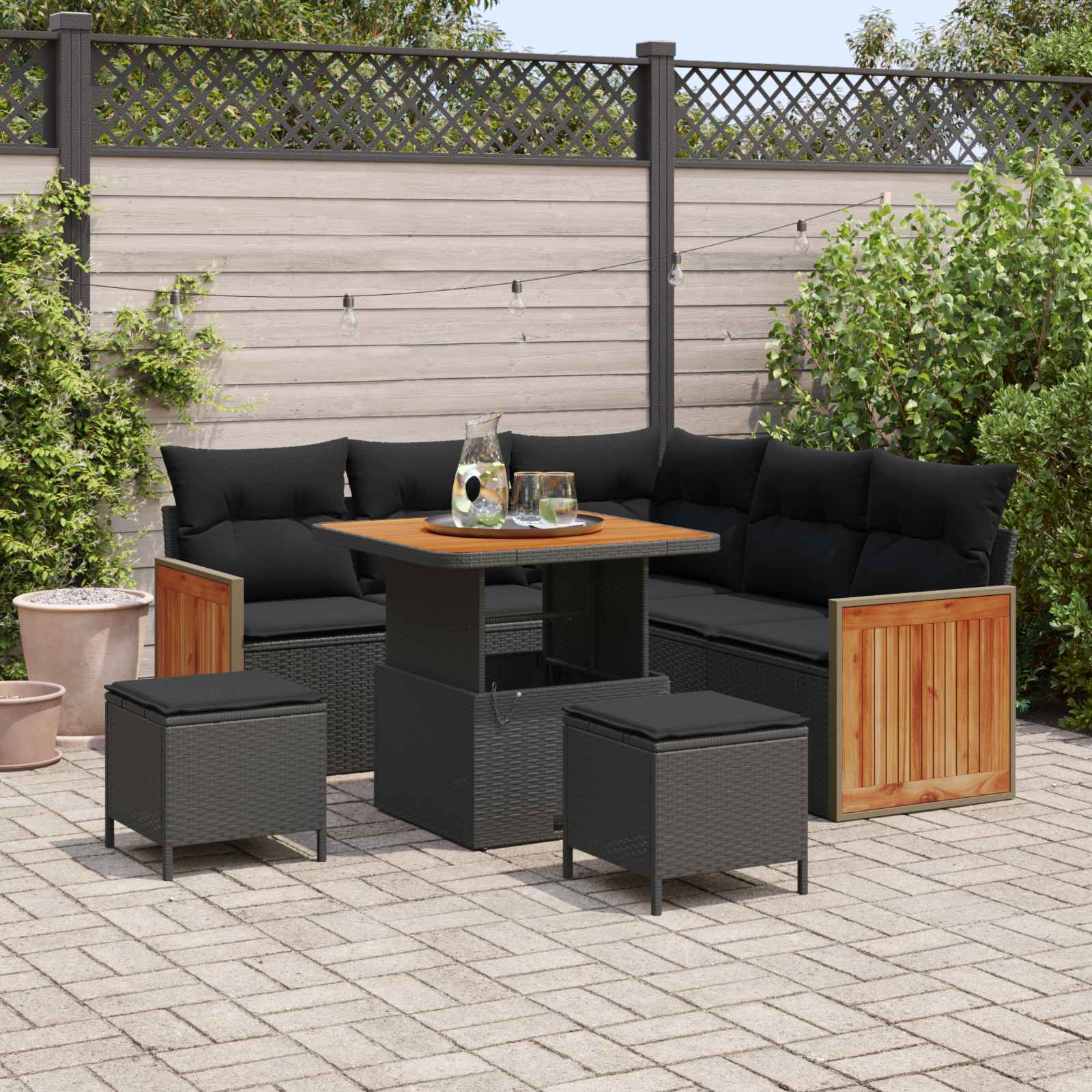 Conjunto de Sofás de Jardim com Almofadas 8 Peças Bege e Cinzento Claro