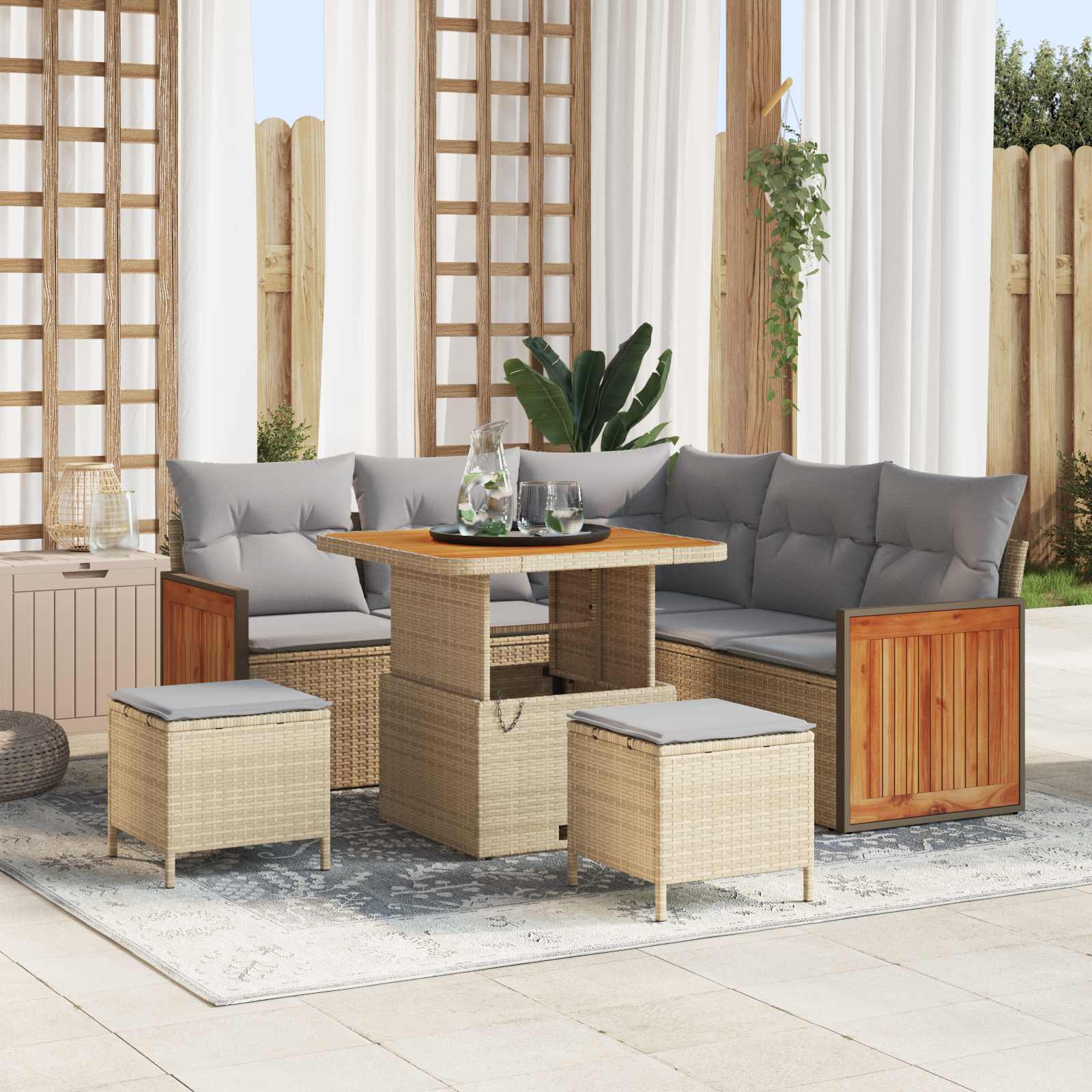 Conjunto de Sofás de Jardim com Almofadas 8 Peças Bege e Cinzento Claro