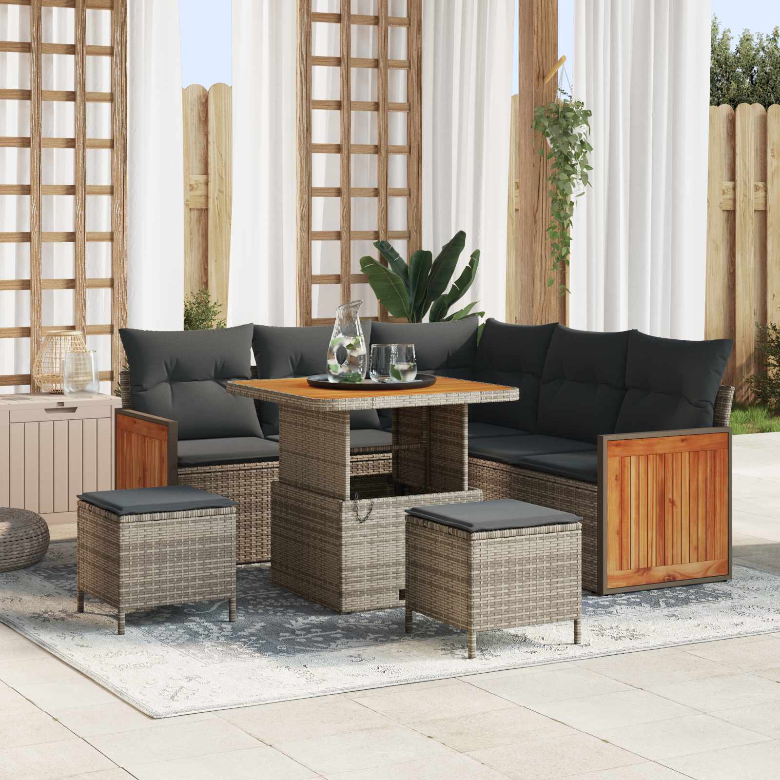 Conjunto de Sofás de Jardim com Almofadas 8 Peças Bege e Cinzento Claro