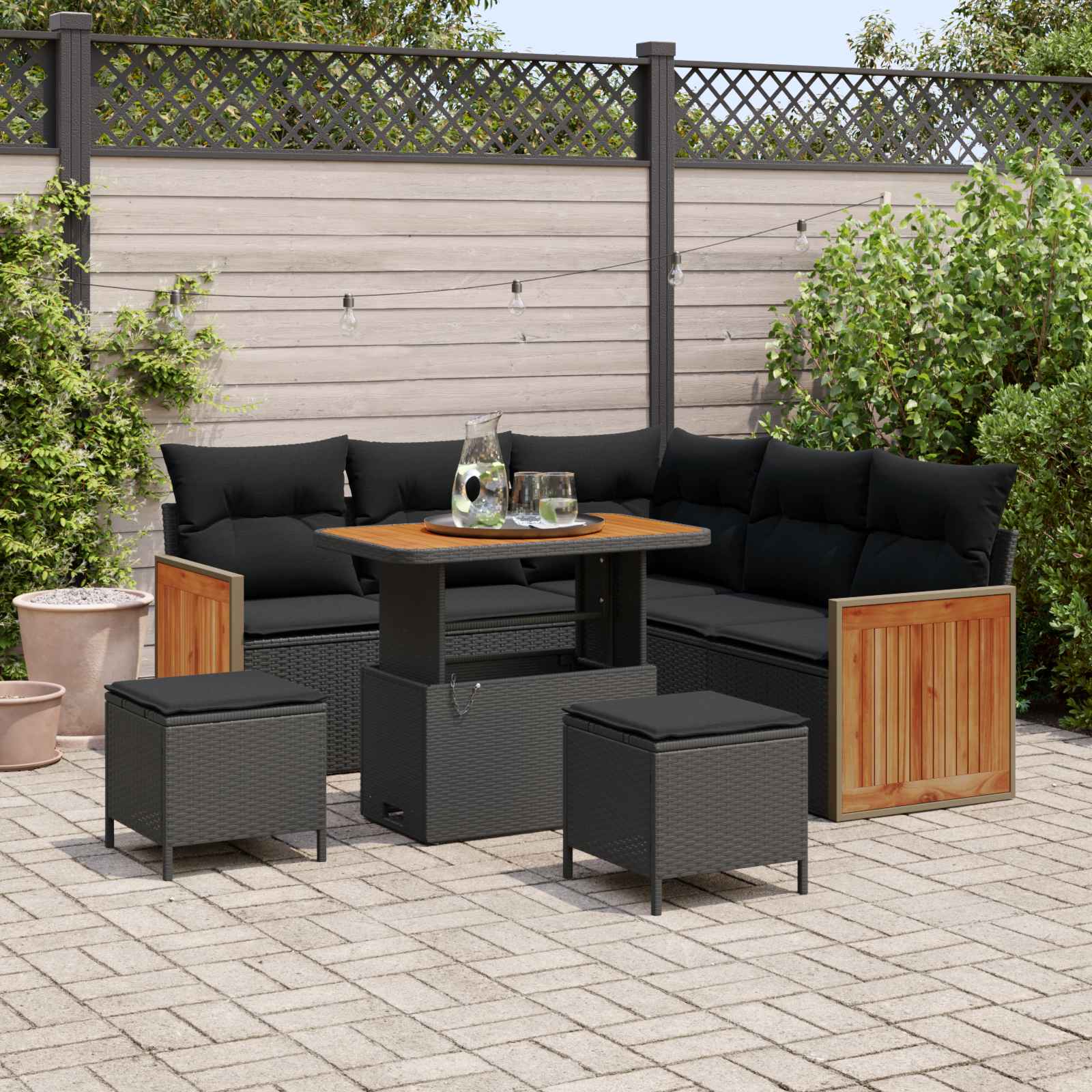 Conjunto de Sofás de Jardim com Almofadas 8 Peças Bege e Cinzento Claro