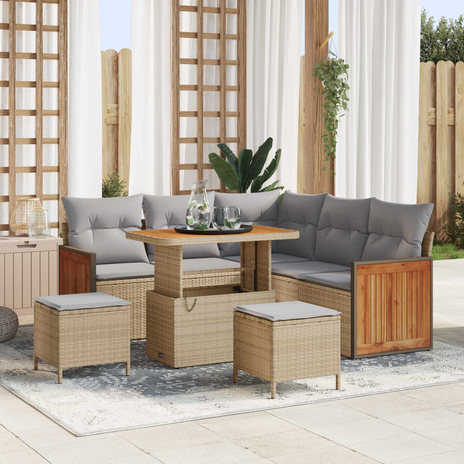 Conjunto de Sofás de Jardim com Almofadas 8 Peças Bege e Cinzento Claro