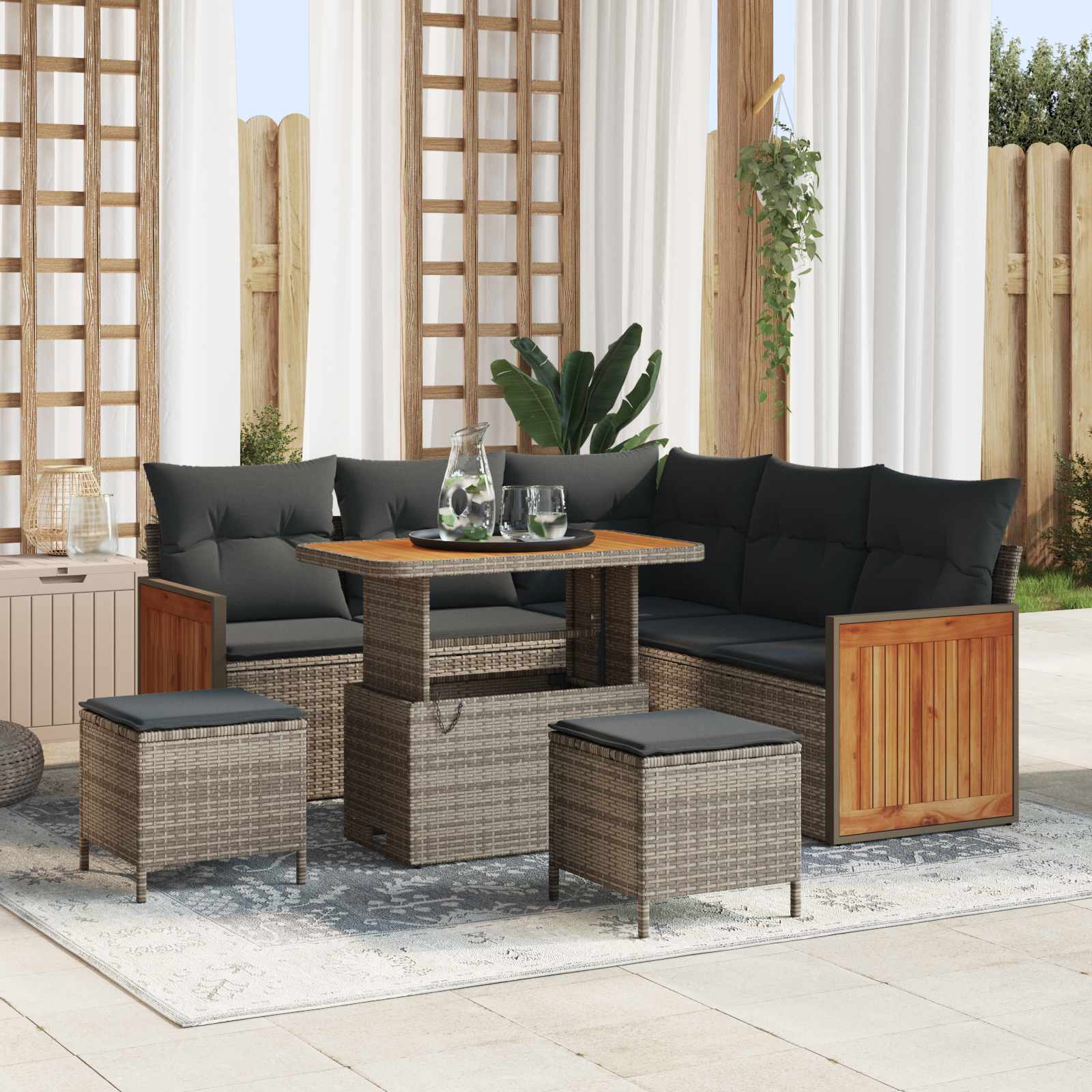 Conjunto de Sofás de Jardim com Almofadas 8 Peças Bege e Cinzento Claro