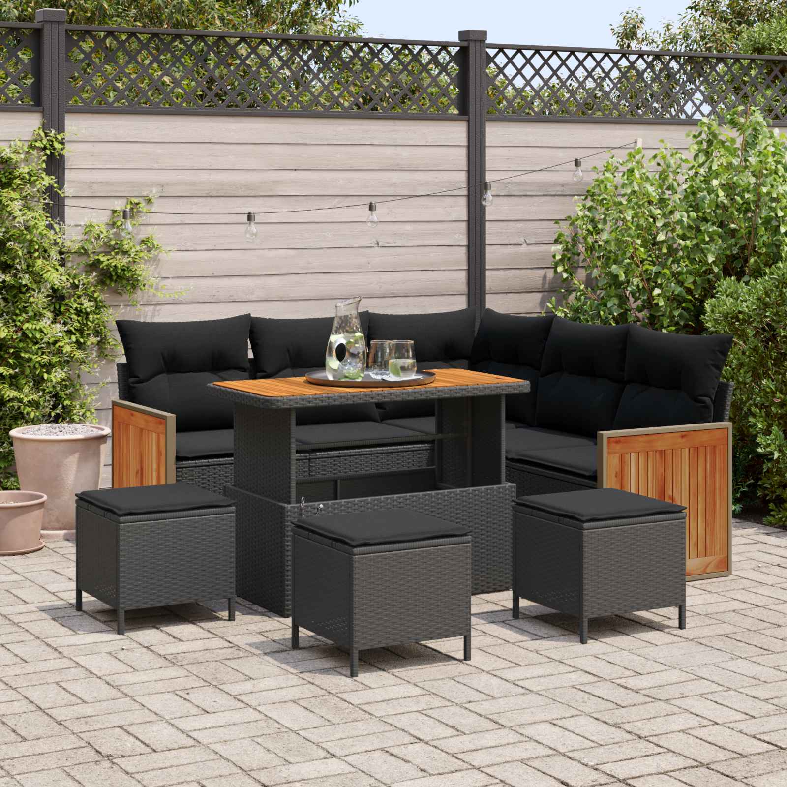 Conjunto de Sofás de Jardim com Almofadas 8 Peças Bege e Cinzento Claro