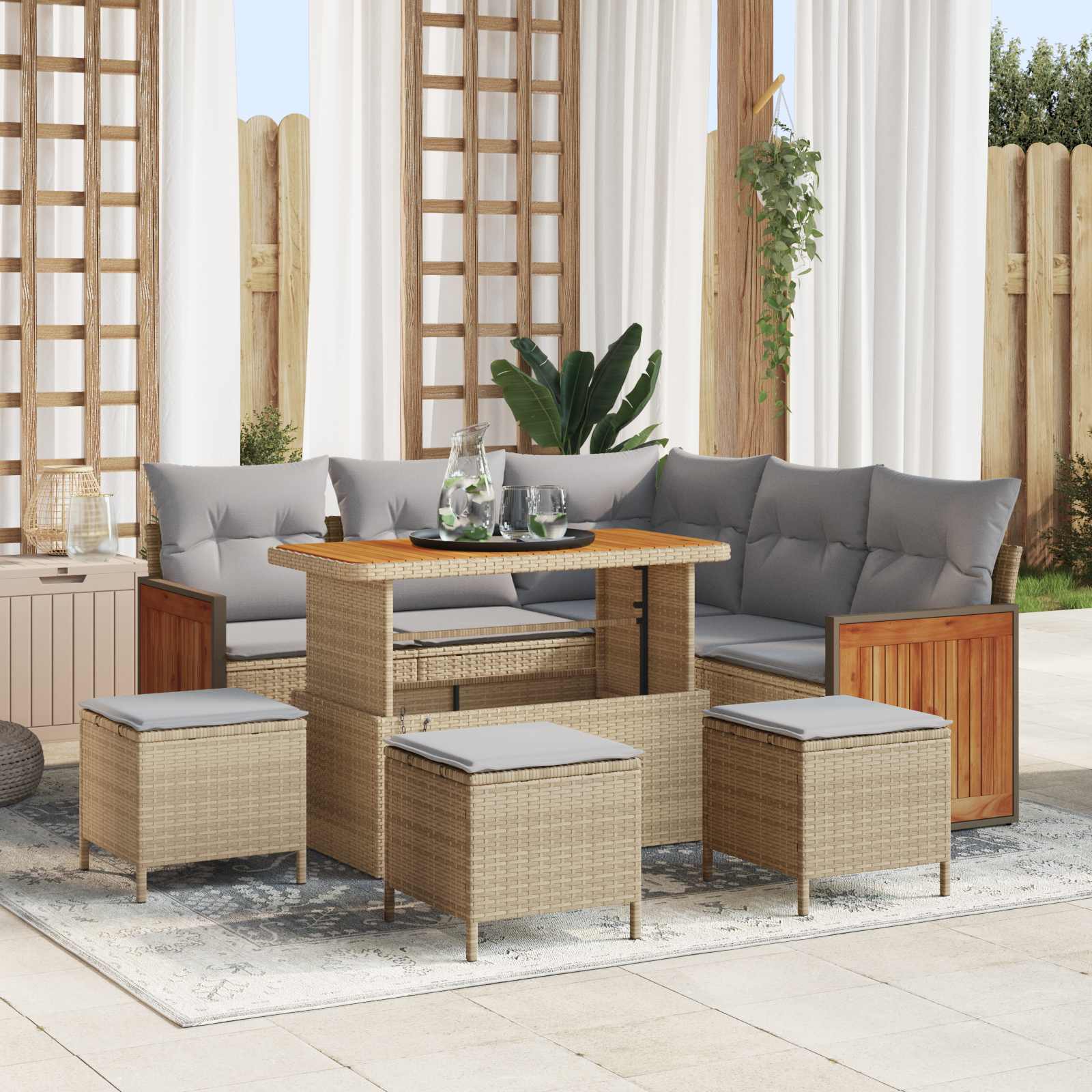 Conjunto de Sofás de Jardim com Almofadas 8 Peças Bege e Cinzento Claro