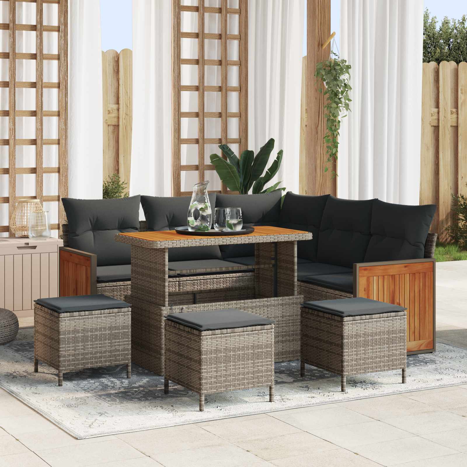 Conjunto de Sofás de Jardim com Almofadas 8 Peças Bege e Cinzento Claro
