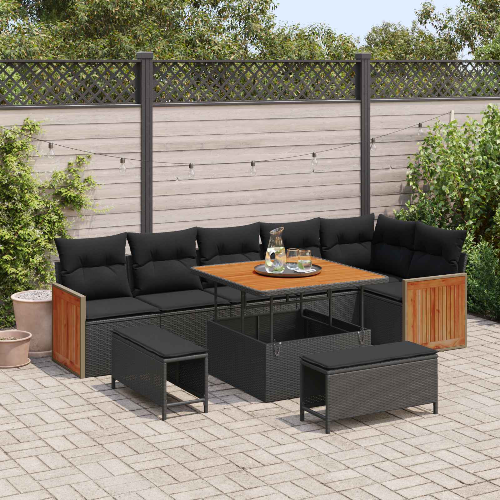 Conjunto de sofás de jardín con cojín 10 pcs Beige y Crema