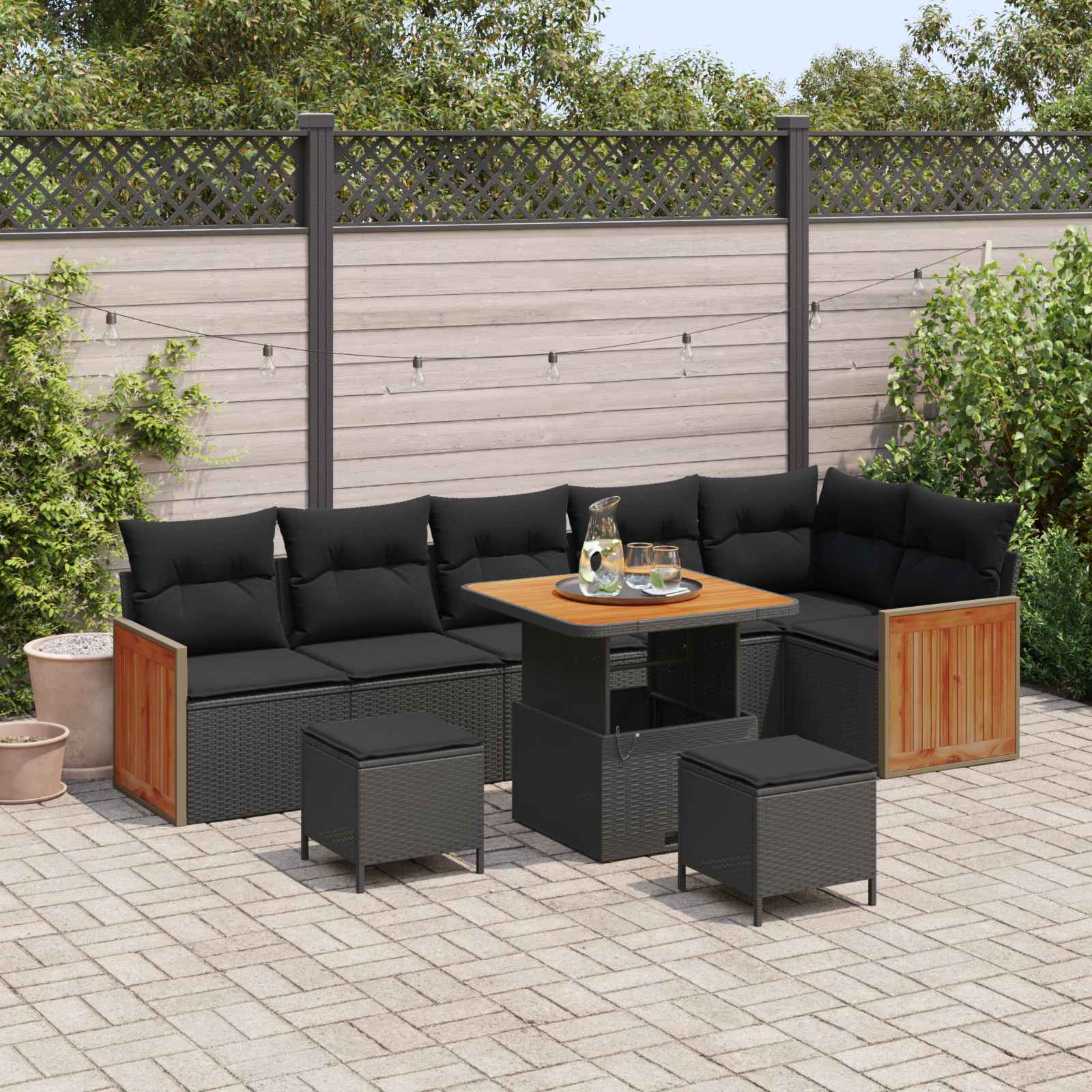 Conjunto de sofás de jardín con cojín 10 pcs Beige y Crema
