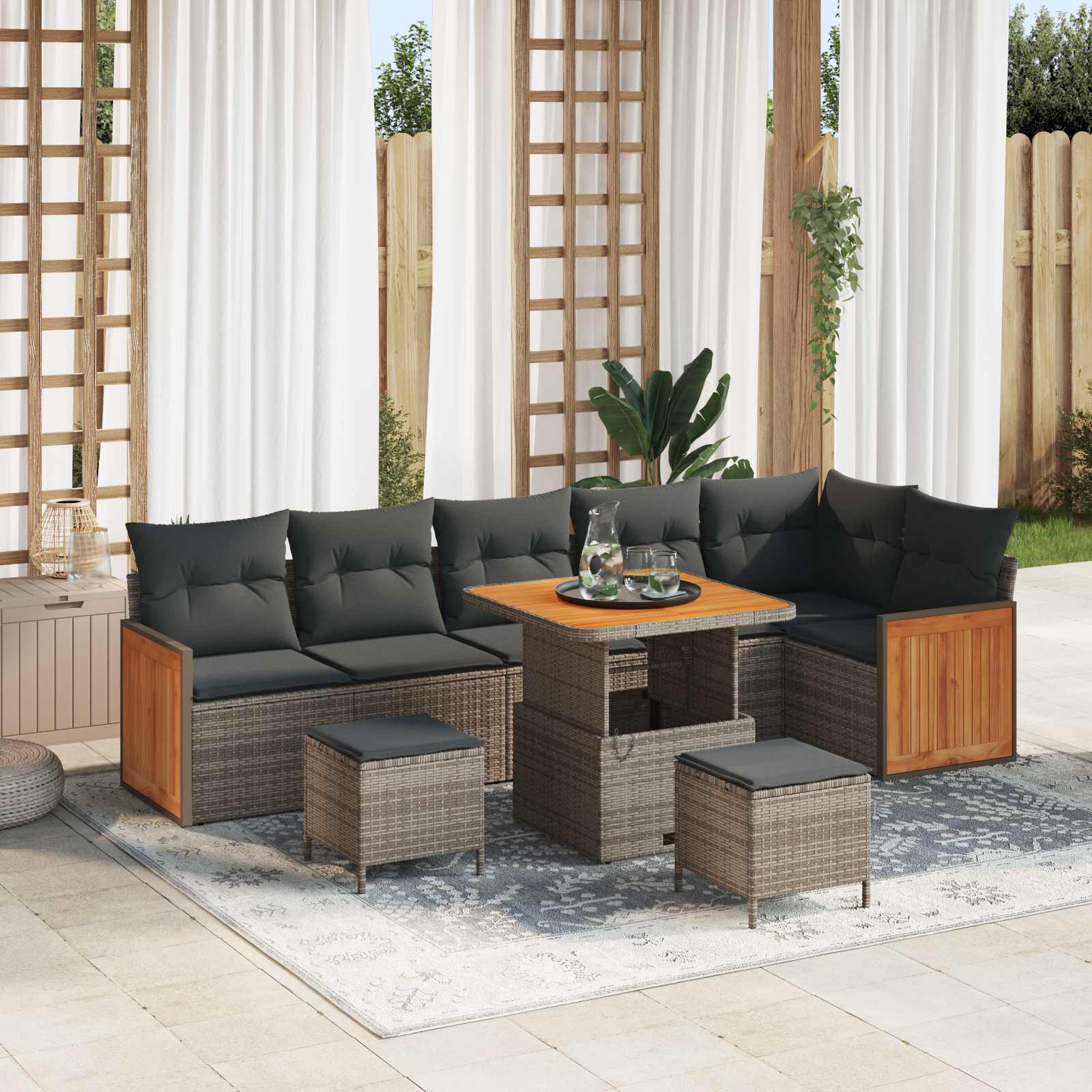 Conjunto de sofás de jardín con cojín 10 pcs Beige y Crema