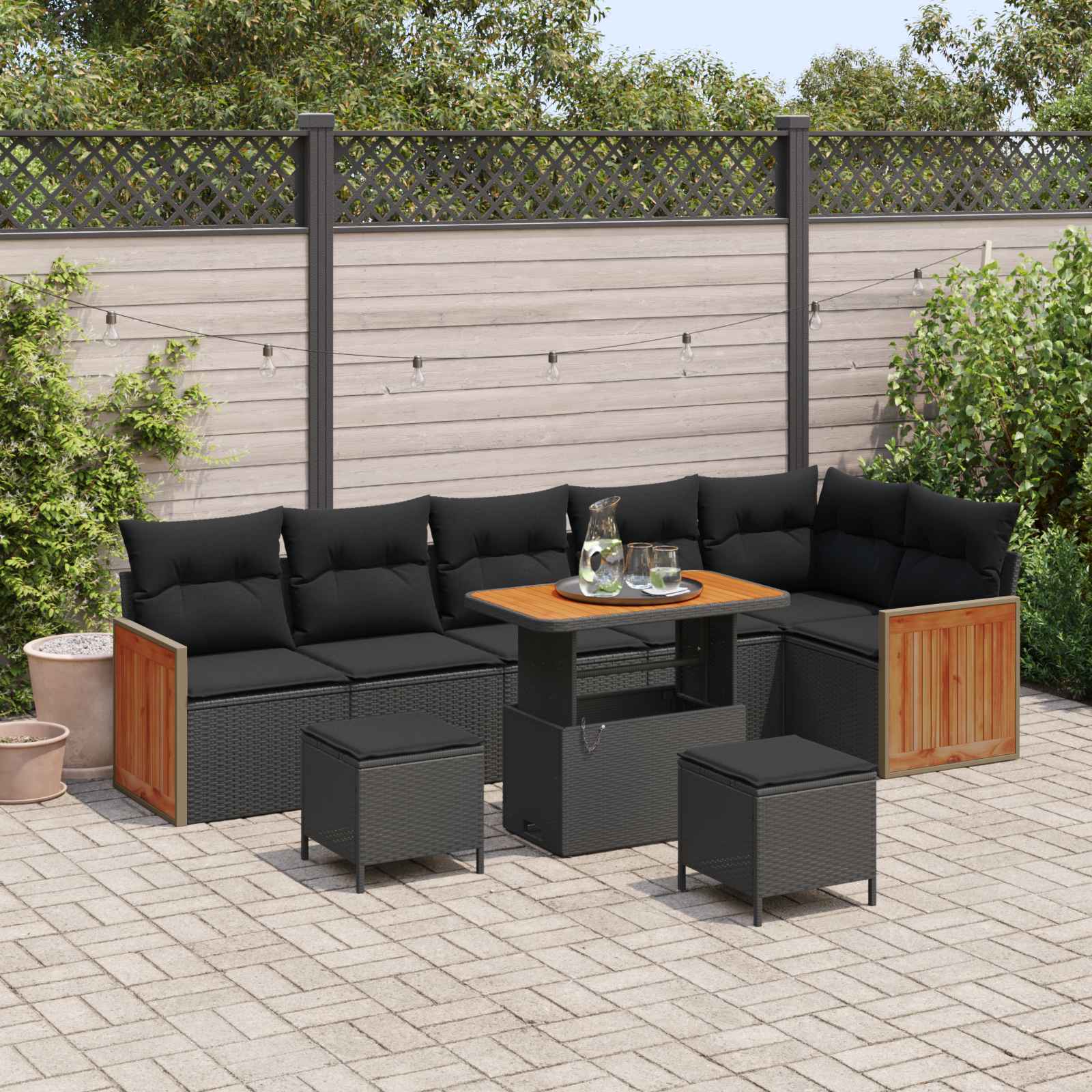 Conjunto de sofás de jardín con cojín 10 pcs Beige y Crema