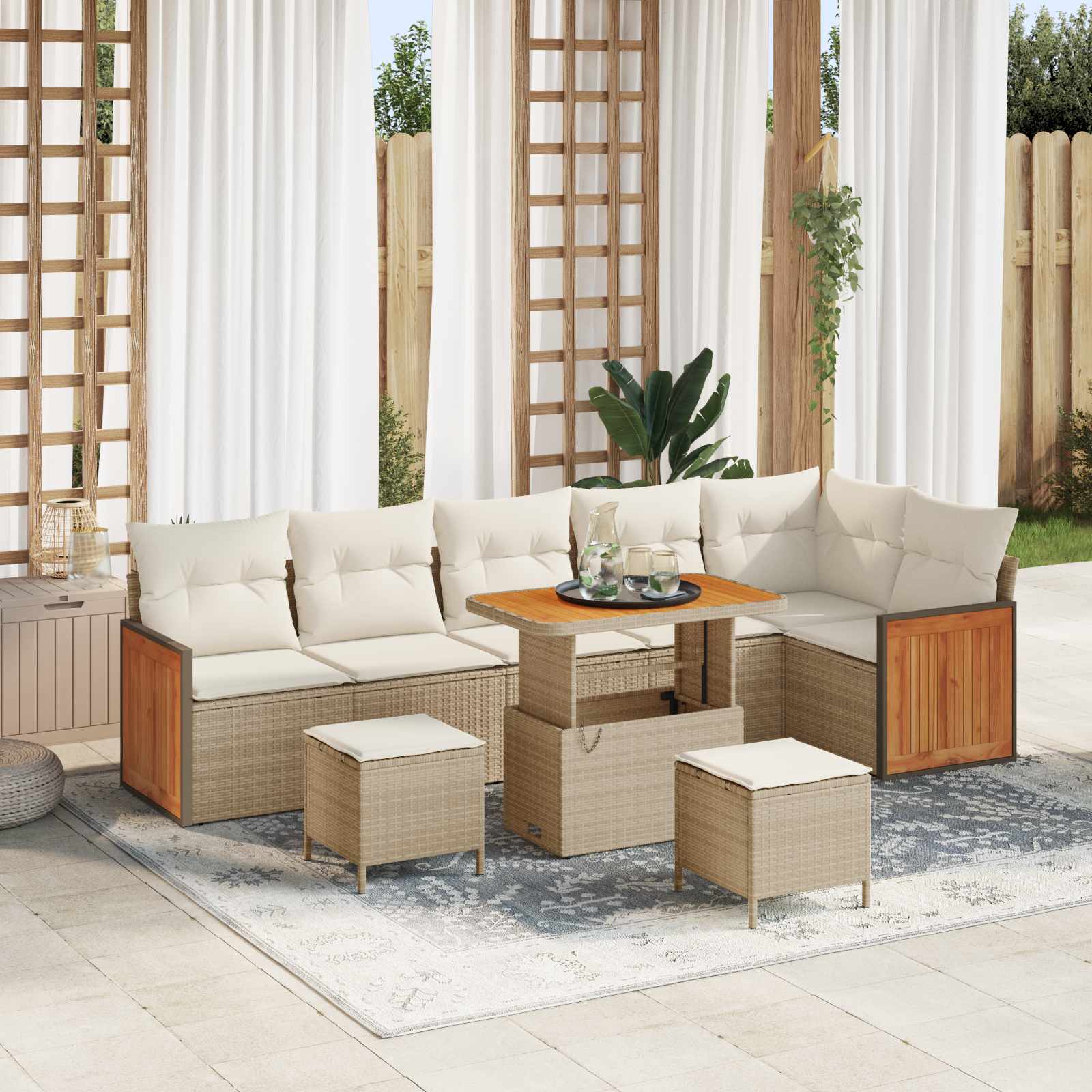 Conjunto de sofás de jardín con cojín 10 pcs Beige y Crema