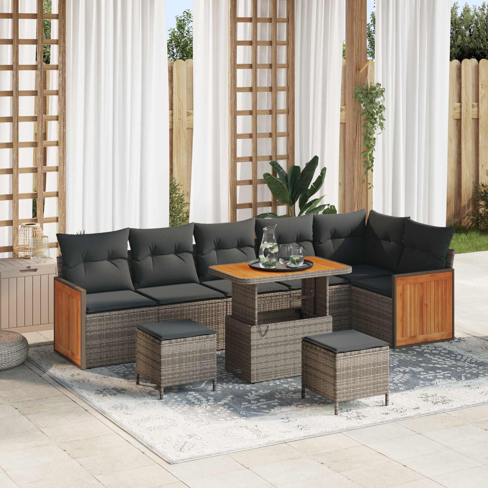 Conjunto de sofás de jardín con cojín 10 pcs Beige y Crema