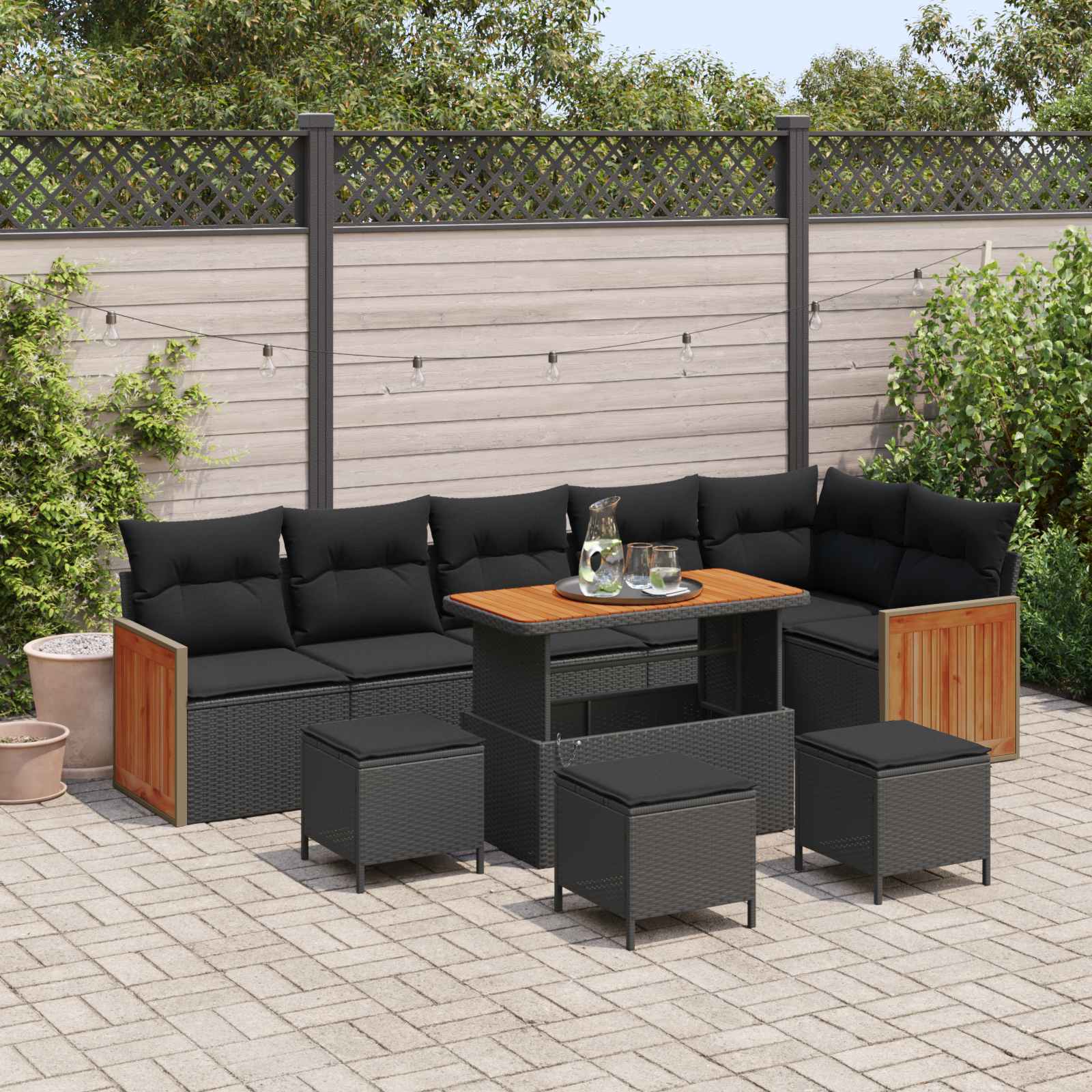 Conjunto de sofás de jardín con cojín 10 pcs Beige y Crema