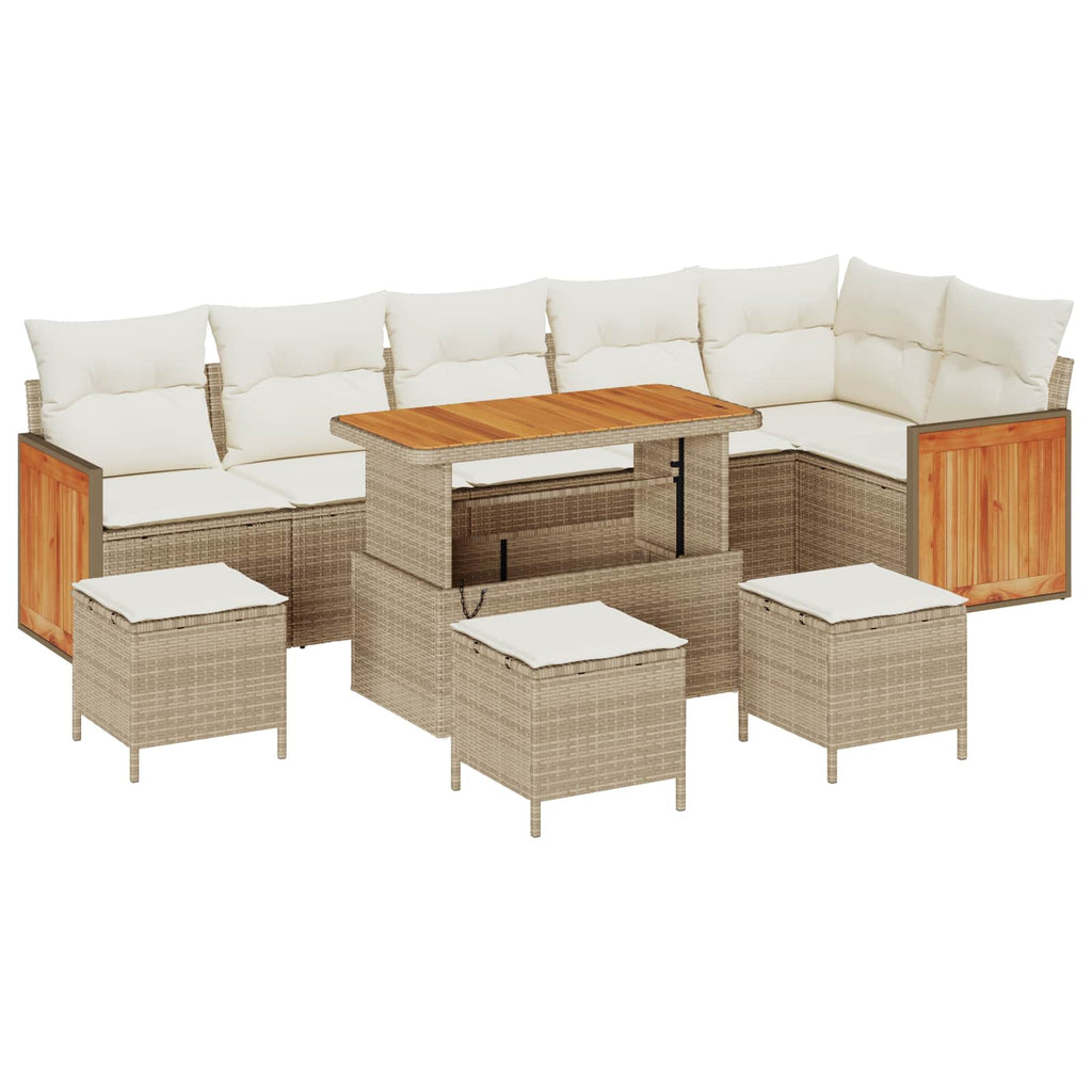 Conjunto de sofás de jardín con cojín 10 pcs Beige y Crema