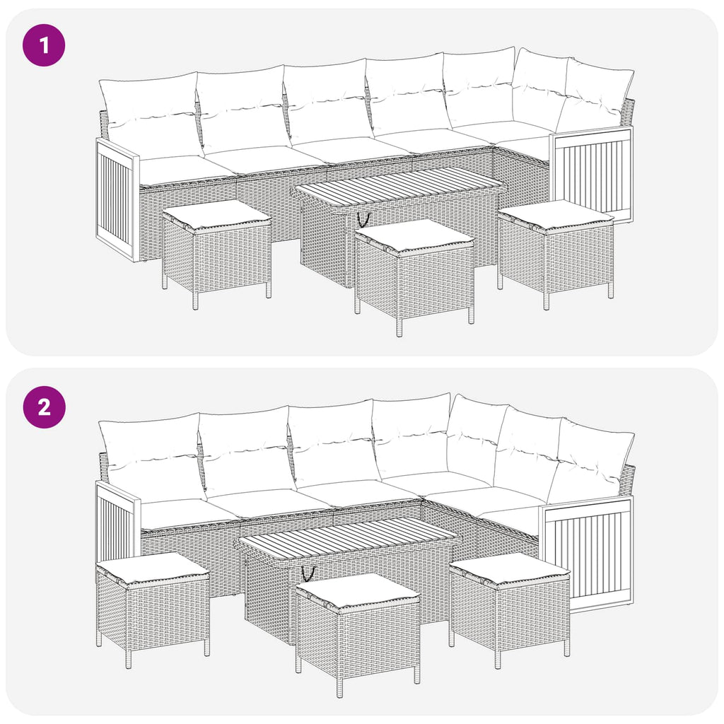 Conjunto de sofás de jardín con cojín 10 pcs Beige y Crema