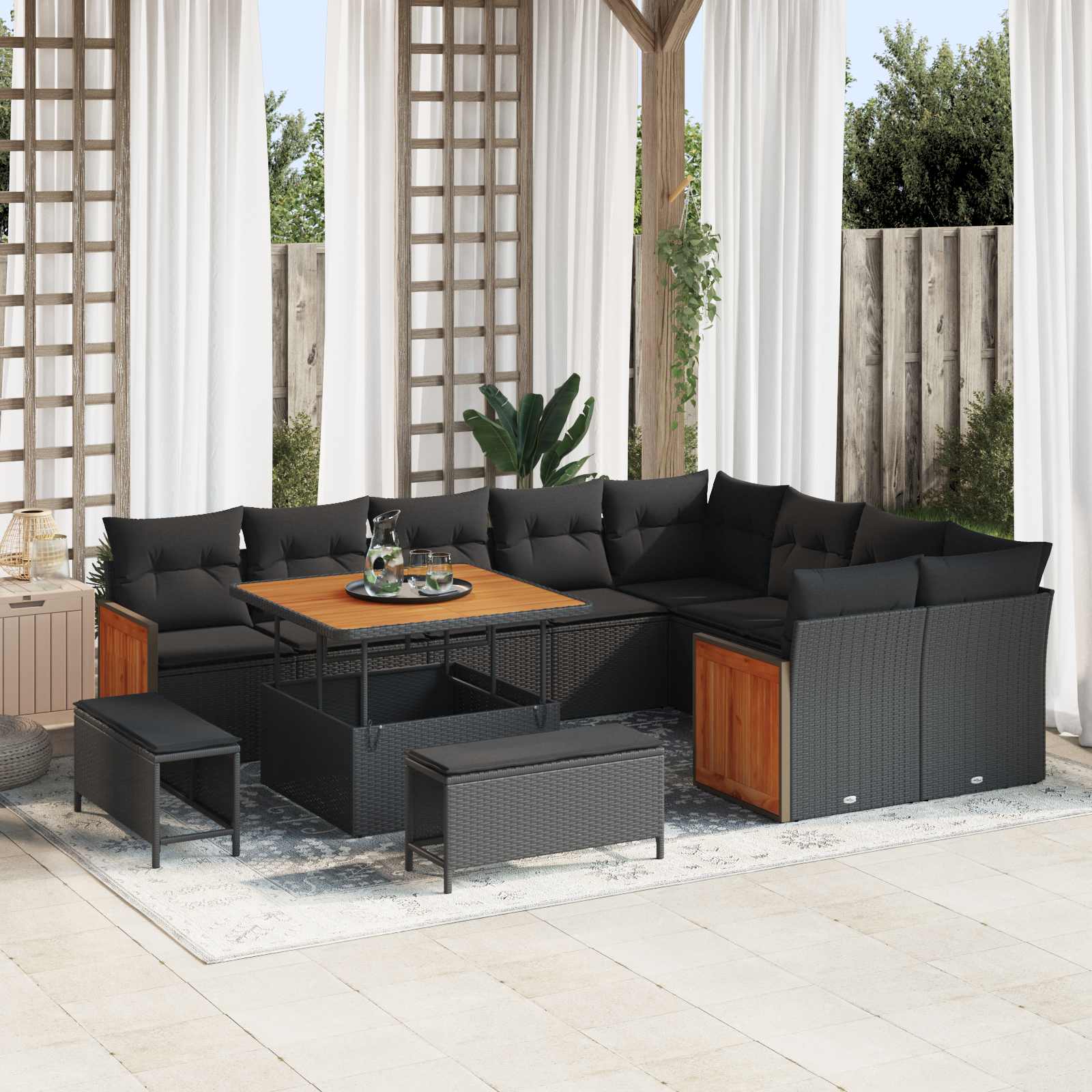 Conjunto de sofás de jardín con cojín 12 pcs Beige y Crema