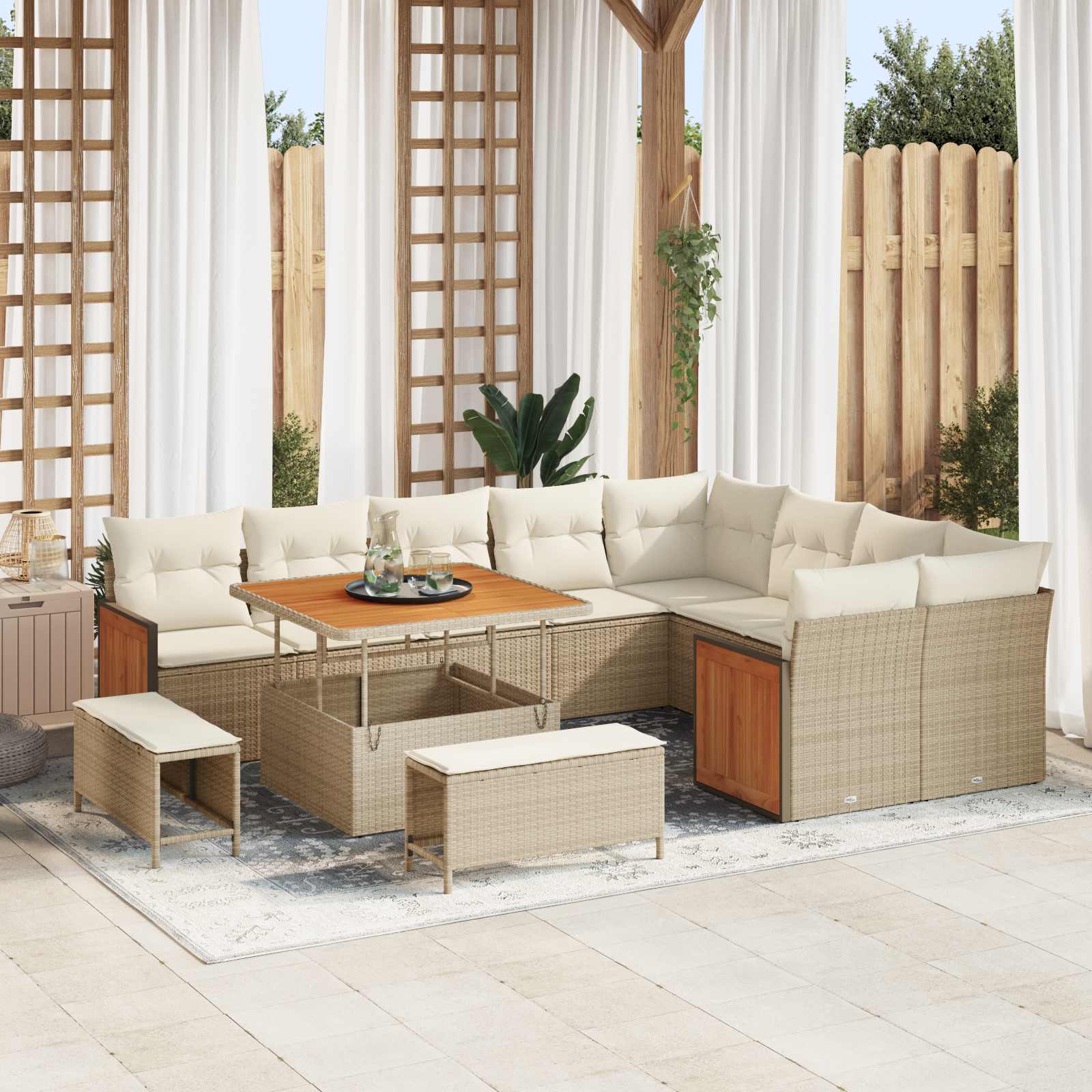 Conjunto de sofás de jardín con cojín 12 pcs Beige y Crema