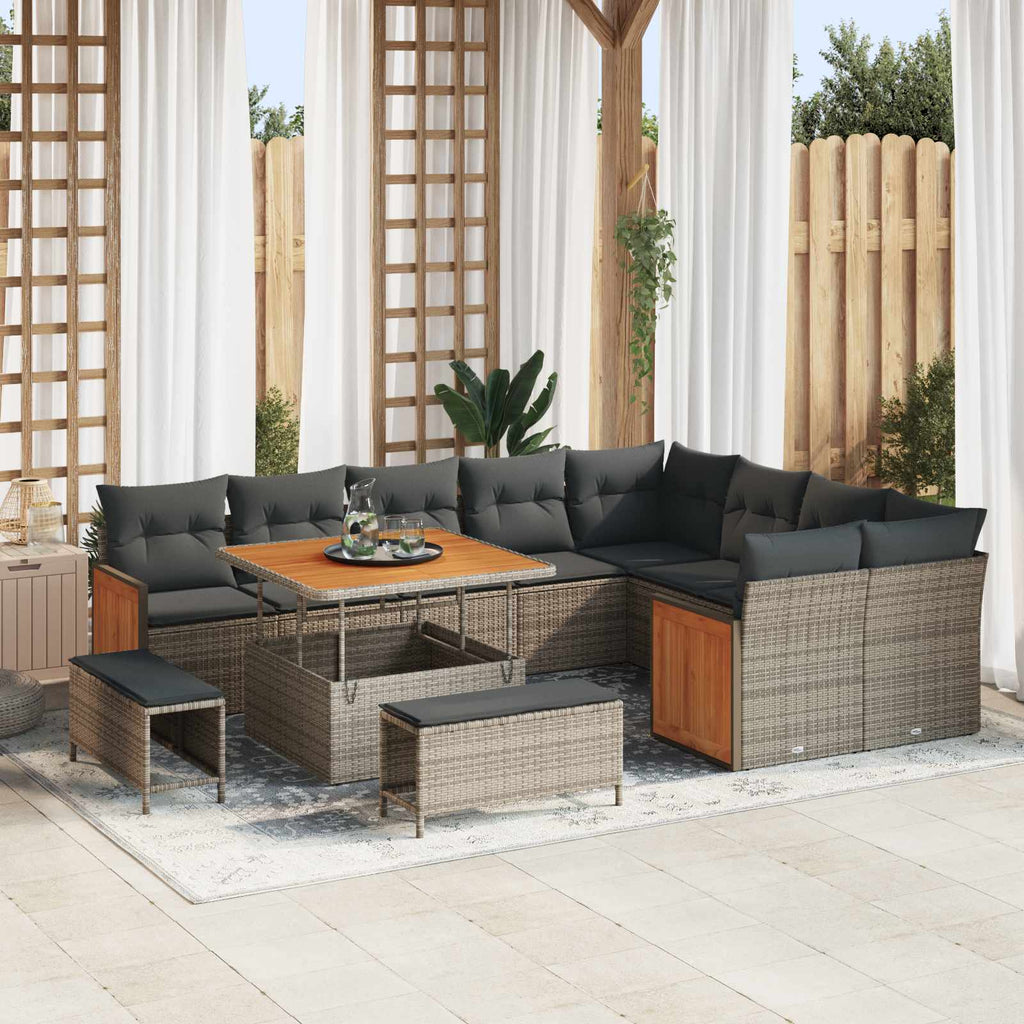 Conjunto de sofás de jardín con cojín 12 pcs Beige y Crema