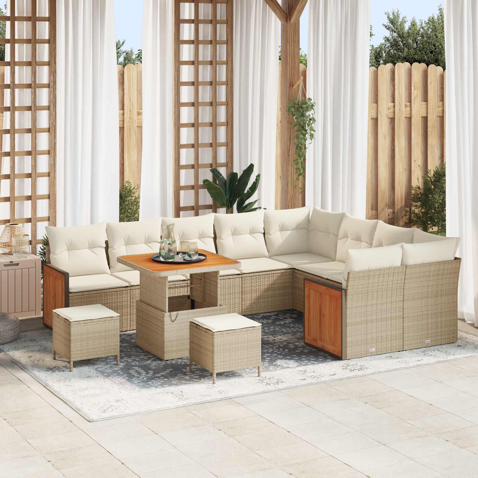 Conjunto de sofás de jardín con cojín 12 pcs Beige y Crema
