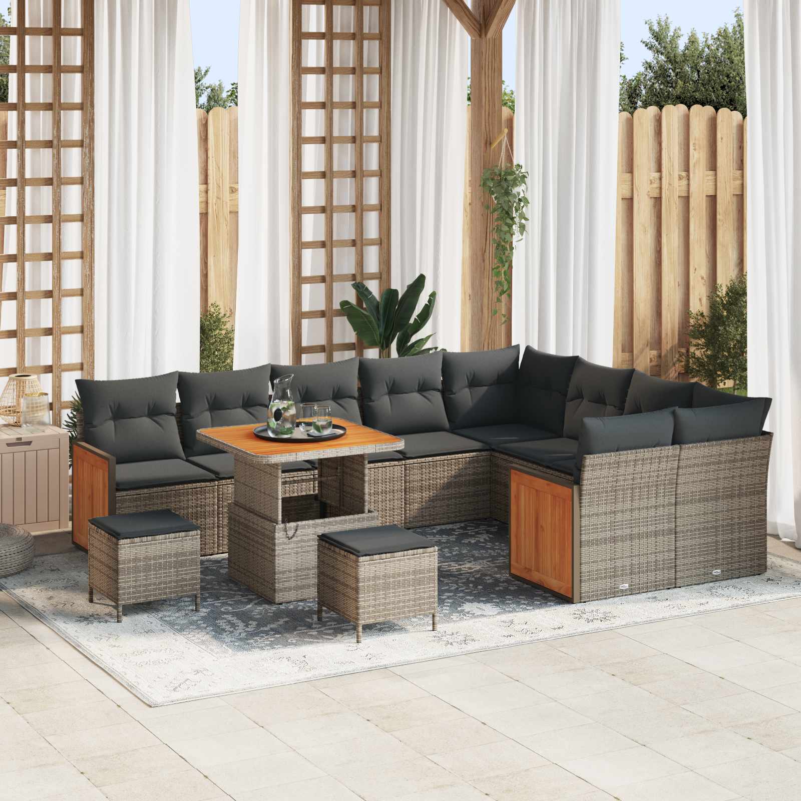 Conjunto de sofás de jardín con cojín 12 pcs Beige y Crema