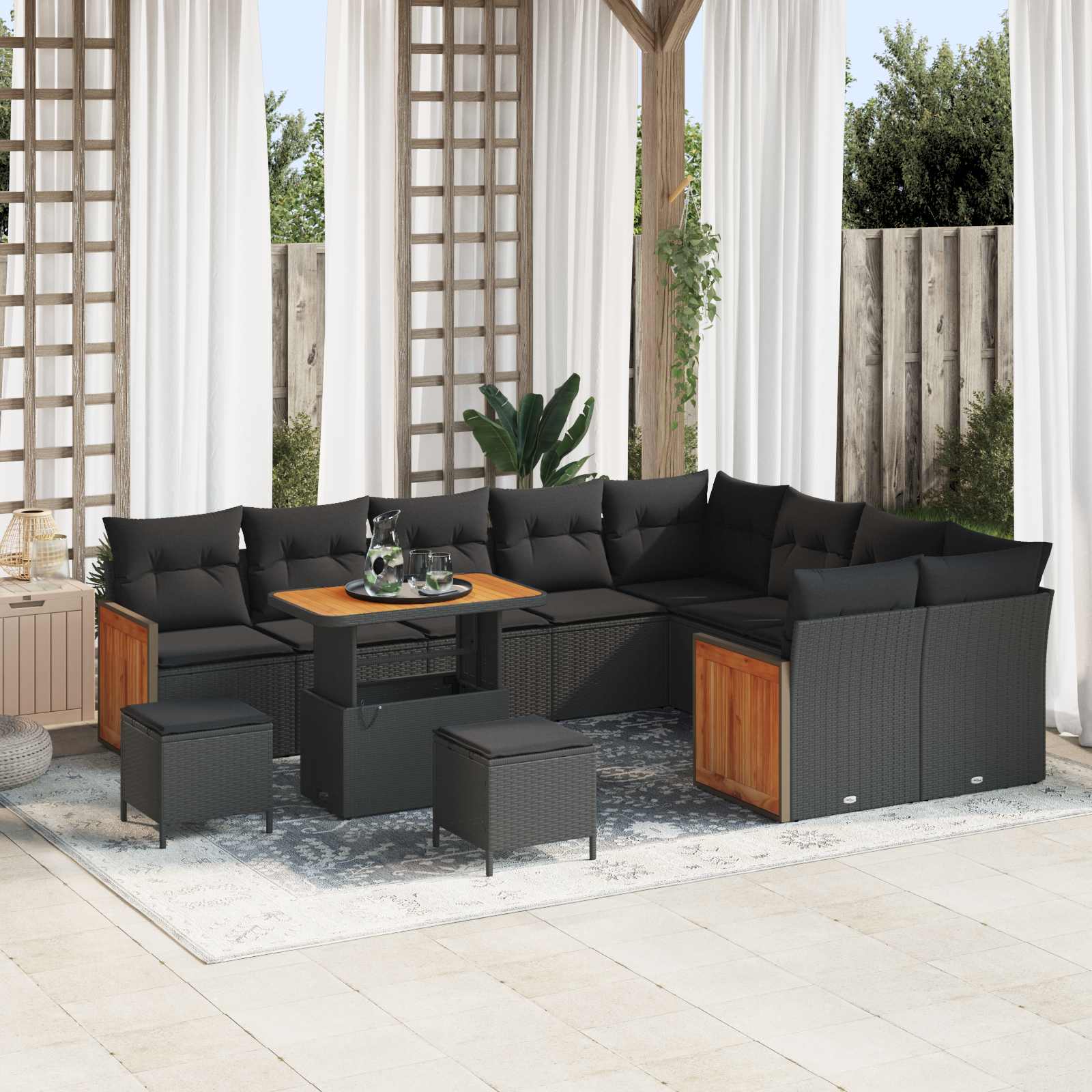 Conjunto de sofás de jardín con cojín 12 pcs Beige y Crema