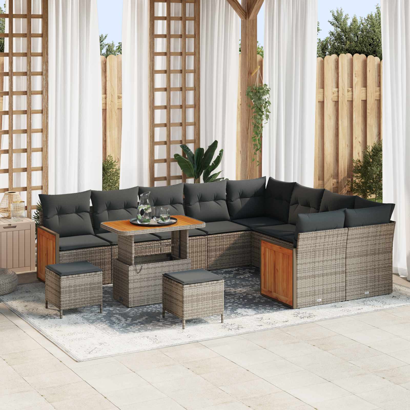 Conjunto de sofás de jardín con cojín 12 pcs Beige y Crema