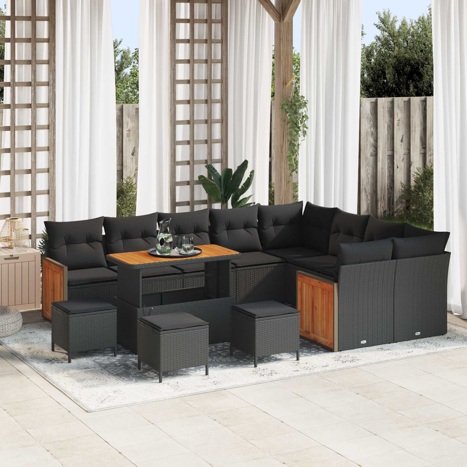 Conjunto de sofás de jardín con cojín 12 pcs Beige y Crema