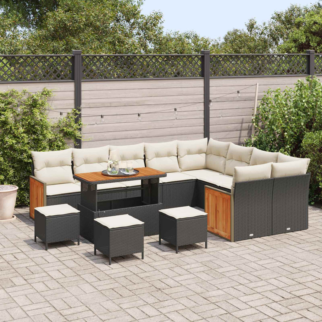 Conjunto de sofás de jardín con cojín 13 pcs Negro y crema
