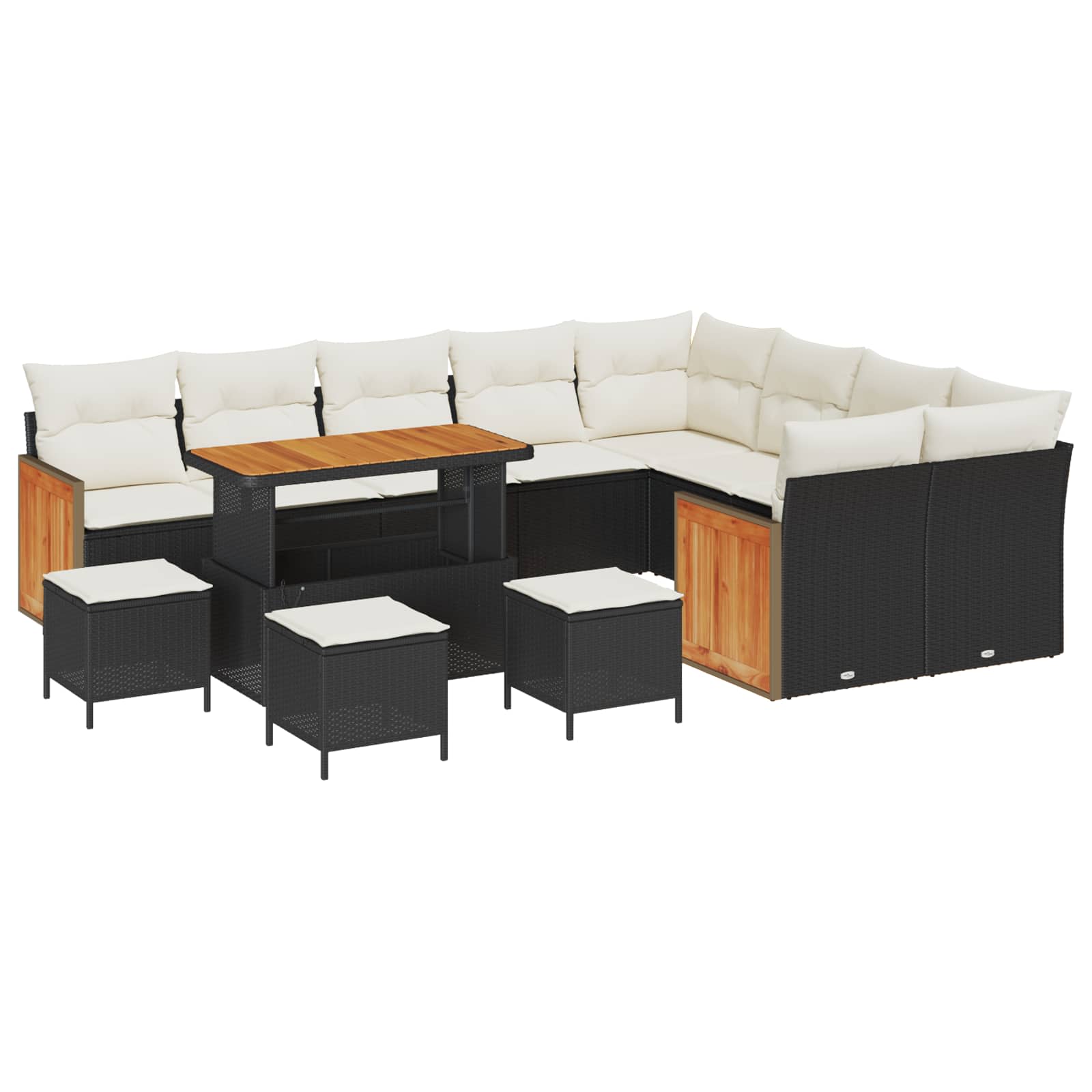 Conjunto de sofás de jardín con cojín 13 pcs Negro y crema