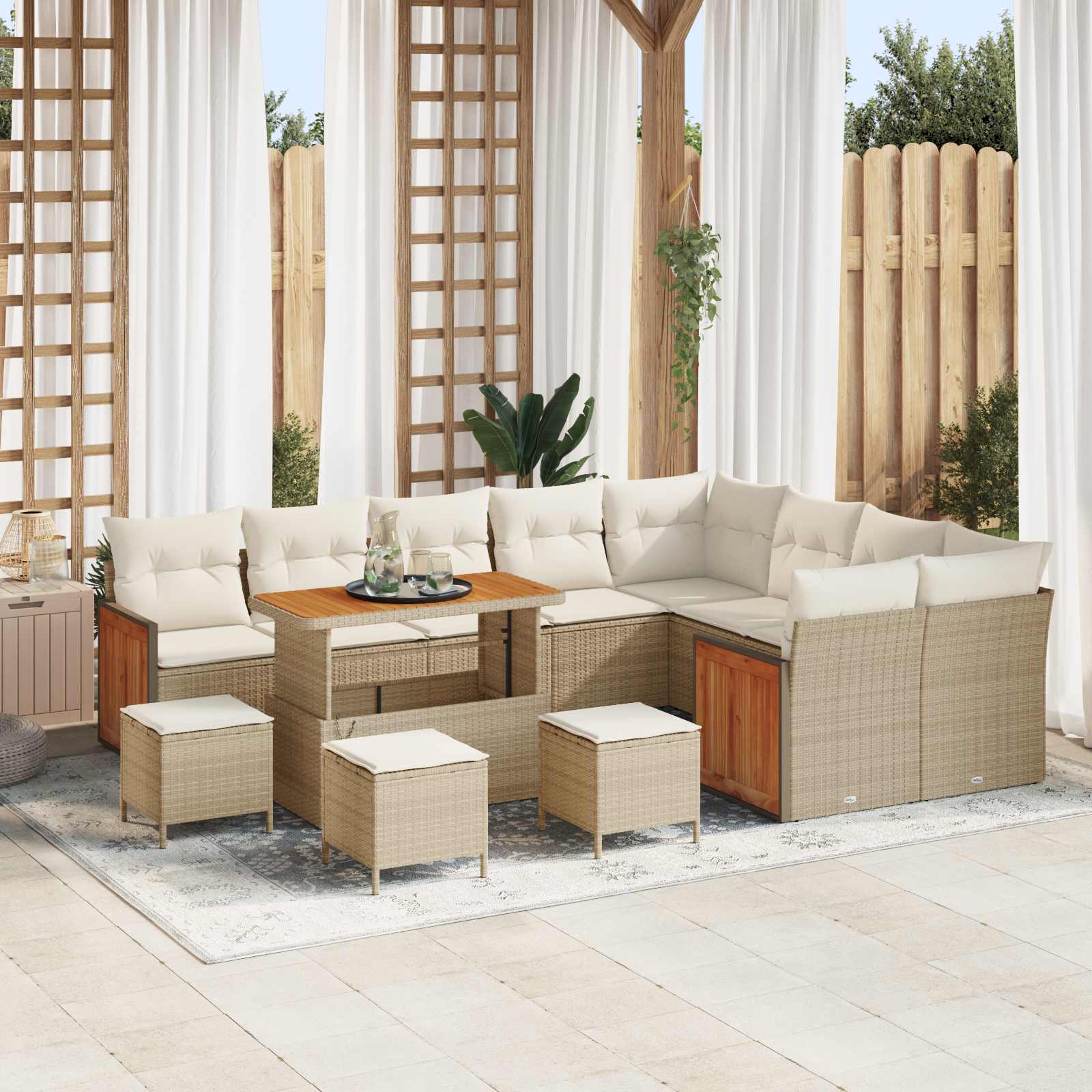 Conjunto de sofás de jardín con cojín 12 pcs Beige y Crema