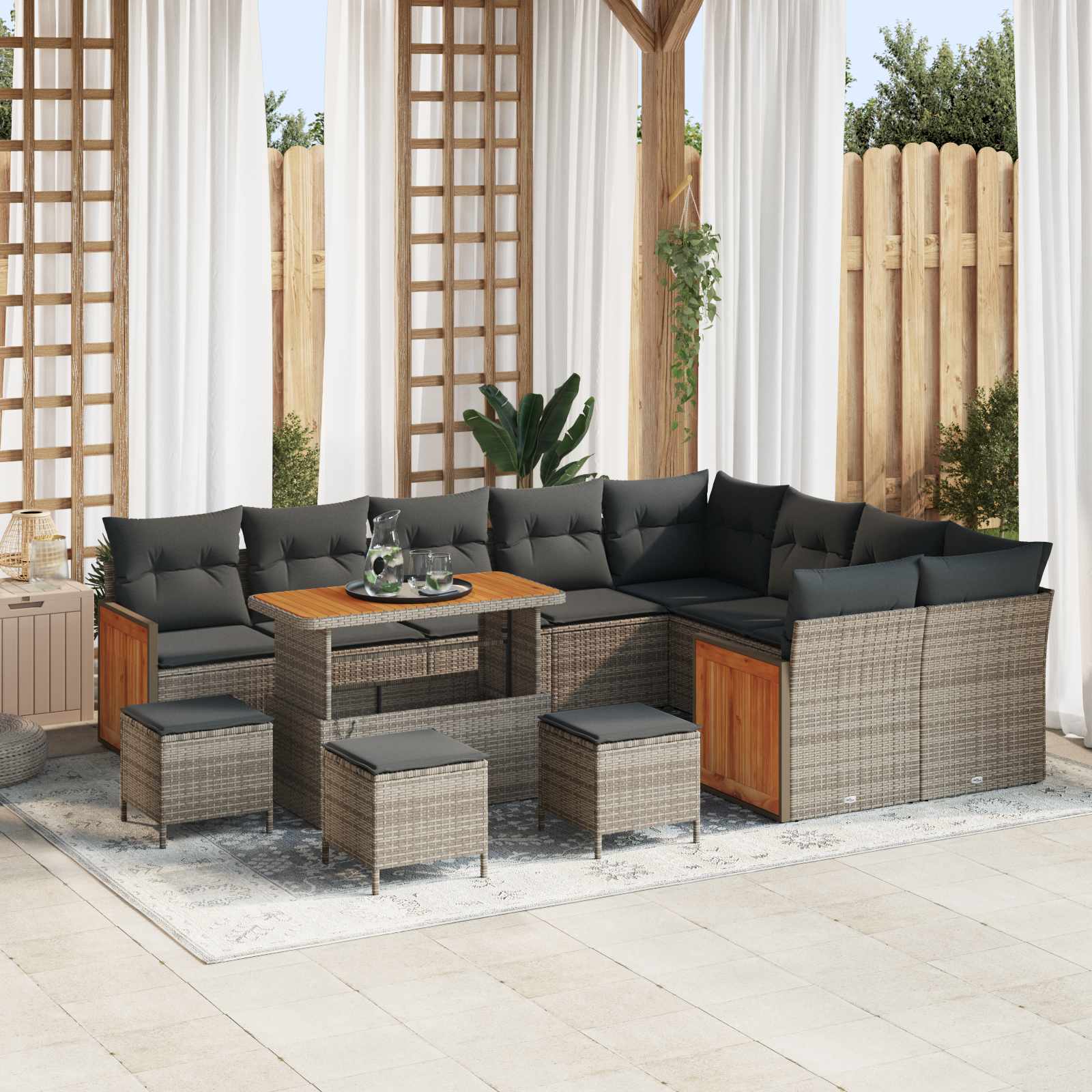Conjunto de sofás de jardín con cojín 12 pcs Beige y Crema