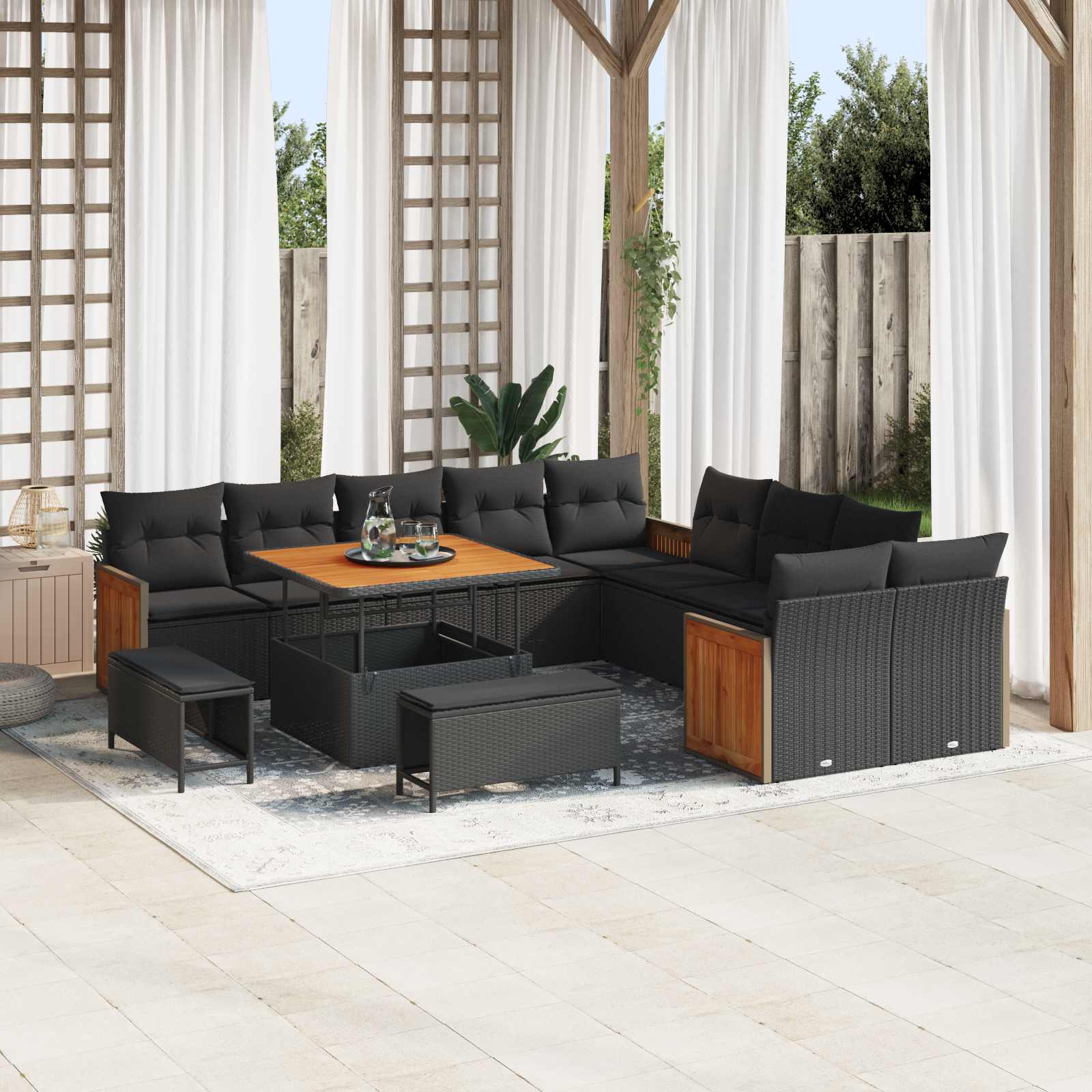 Conjunto de sofás de jardim com almofadão 13 peças Bege e Creme