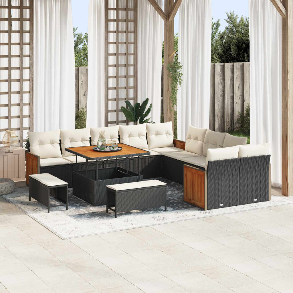 Conjunto de sofás de jardín con cojín 13 pcs Negro y crema