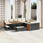 Conjunto de sofás de jardín con cojín 13 pcs Negro y crema