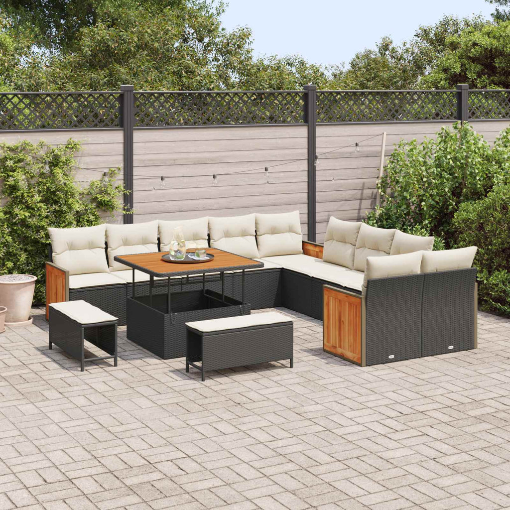 Conjunto de sofás de jardín con cojín 13 pcs Negro y crema