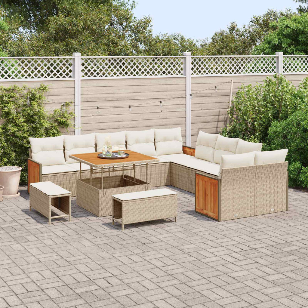 Conjunto de sofás de jardín con cojín 13 pcs Beige y Crema