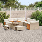 Conjunto de sofás de jardín con cojín 13 pcs Beige y Crema